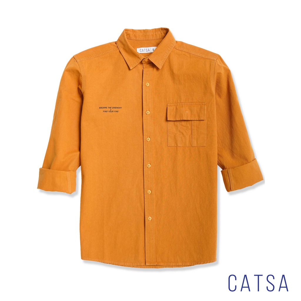 CATSA Áo sơ mi tay dài in chữ vàng, xanh rêu ASC313 - ASC314