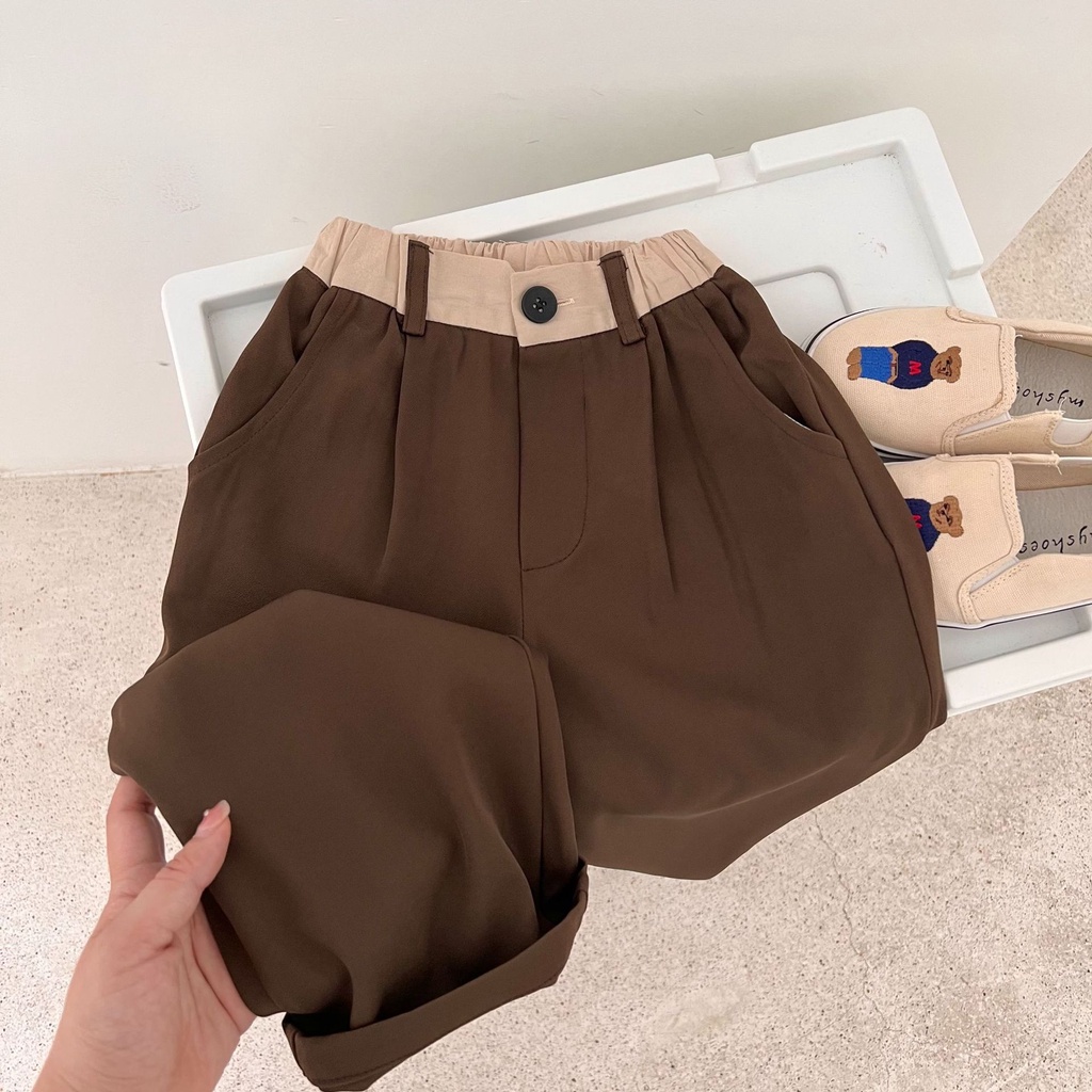 Quần Dài Dáng Rộng Màu Trơn Cài Nút Phong Cách Hàn Quốc Thời Trang Mùa Thu Mới Cho Bé Trai