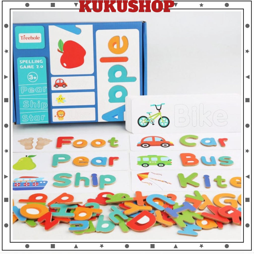 Spelling game chữ cái tiếng anh 52 bộ thẻ học ghép chữ đánh vần KUKU DG16