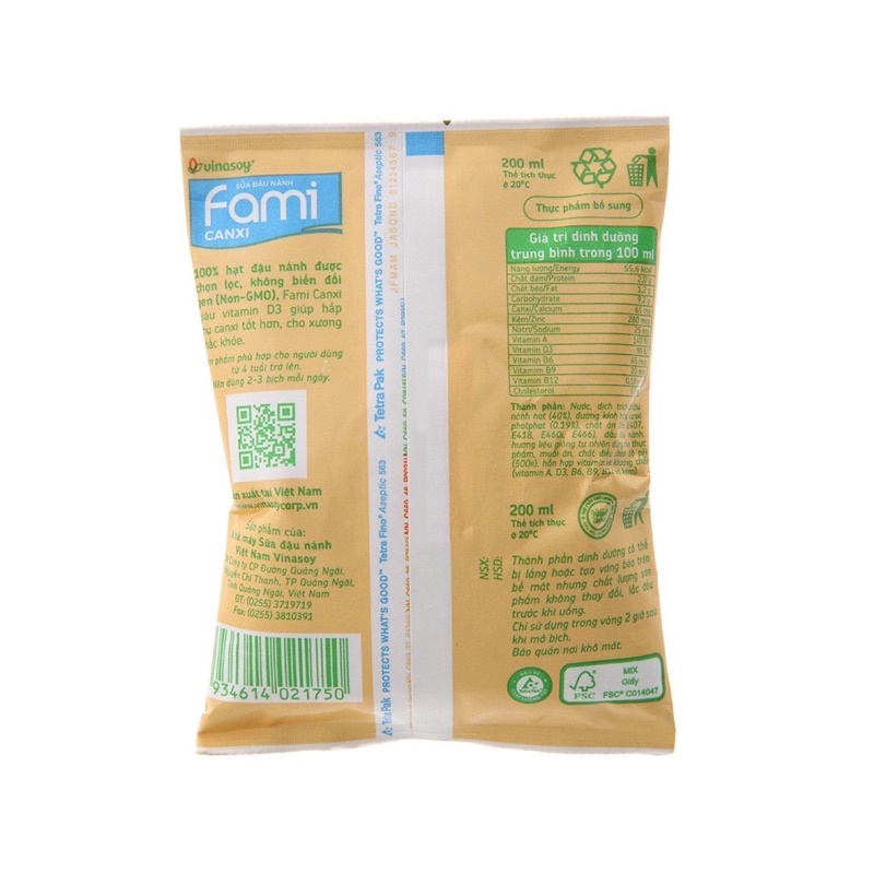 COMBO 5/10 BỊCH SỮA ĐẬU NÀNH FAMI CANXI 200ml