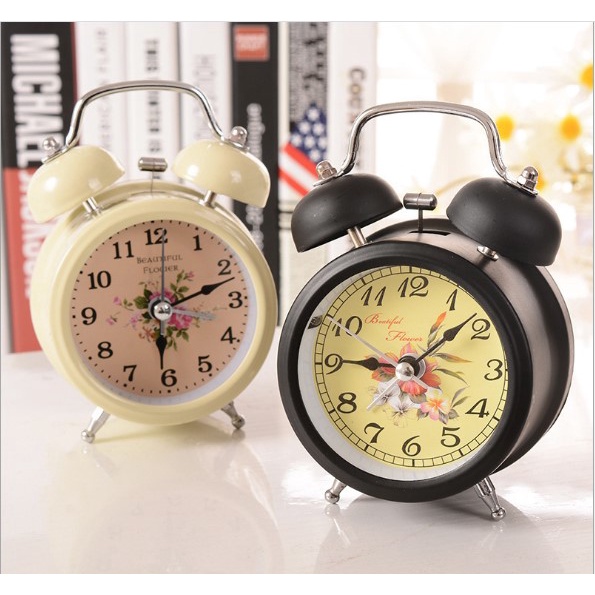 Đồng hồ báo thức chuông đôi to dễ thương, đồng hồ chuông đôi to mặt hoa trang trí