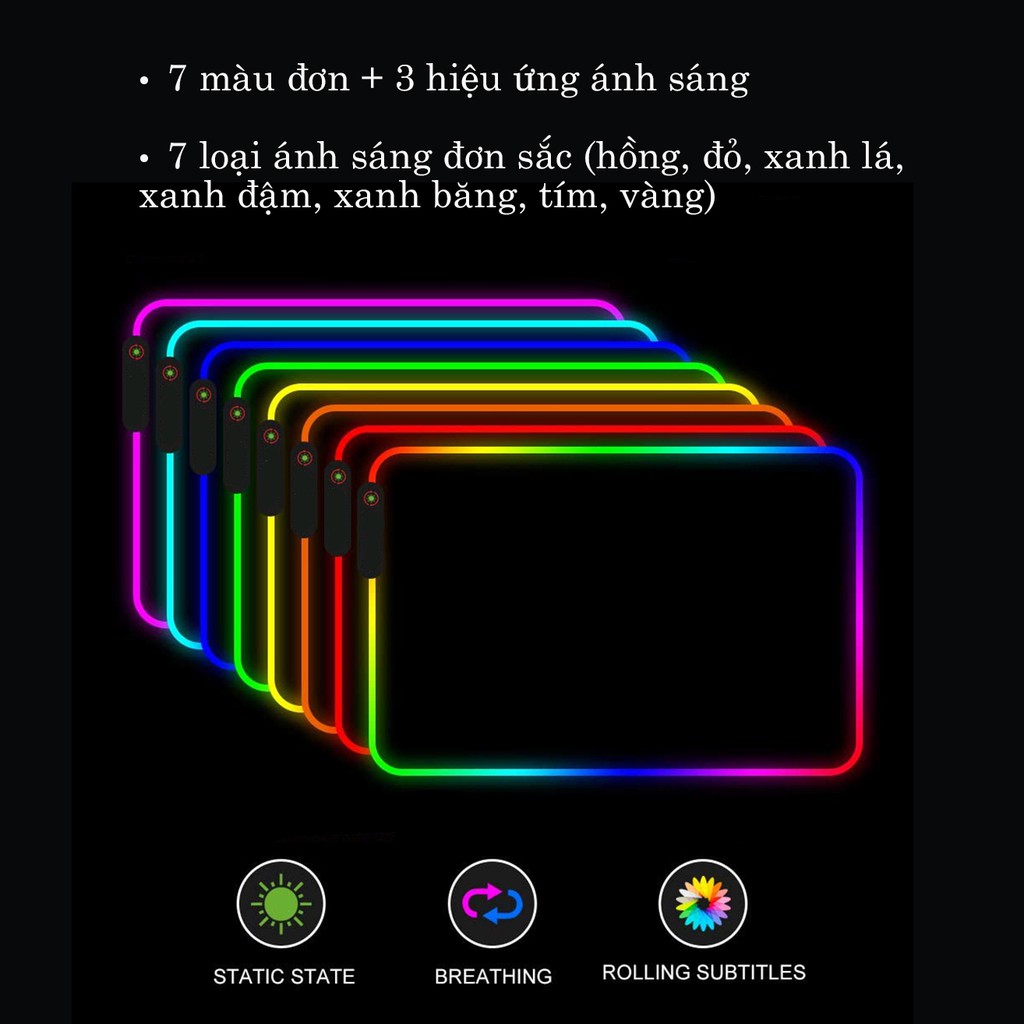 Miếng lót chuột LED RGB Sharkoon bàn di chuột led 7 màu đơn và 3 hiệu ứng ánh sáng chống trượt Phặn Phặn