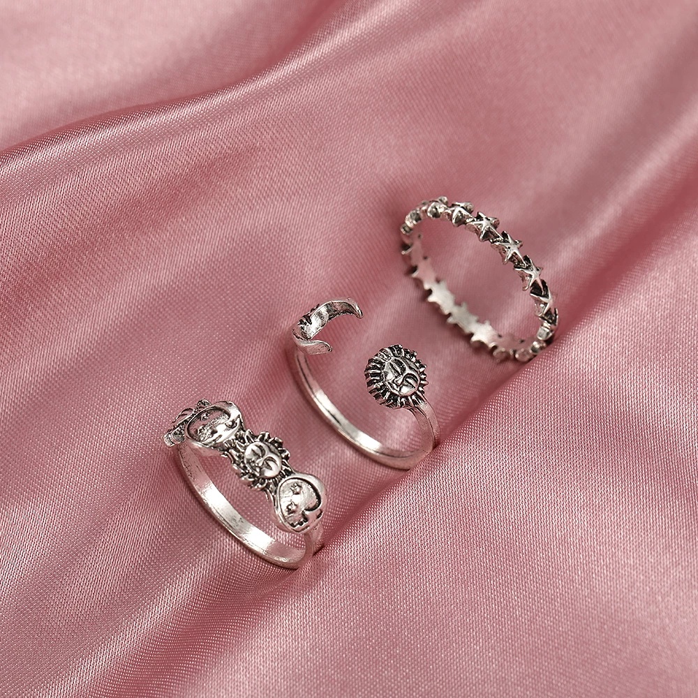 Set 3 Nhẫn Đeo Tay Phong Cách Vintage Xinh Xắn Cho Nữ