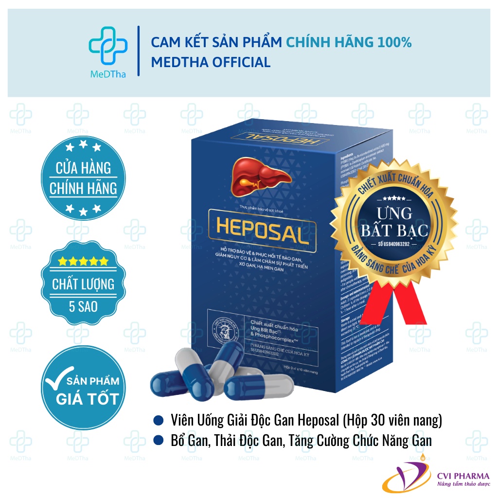 Heposal - Giải Độc Gan, Bổ Gan, Thải Độc Gan, Silymarin, Tăng Cường Chức Năng Gan (Hộp 30 Viên)