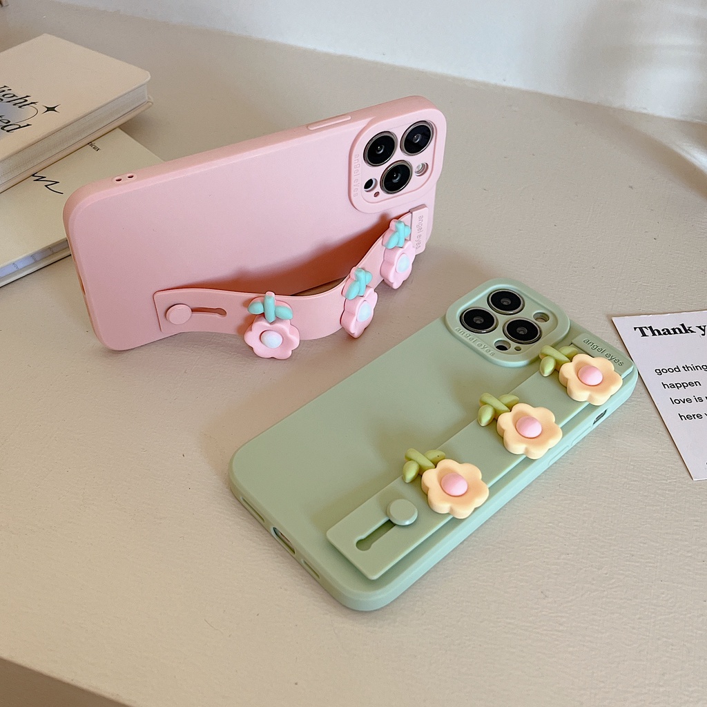 Ốp Điện Thoại Silicon Mềm Chống Sốc Họa Tiết Hoa Mắt Mèo Dễ Thương Gắn Kèm Dây Đeo Dành Cho iPhone 13 12 11 Pro Max XR XS Max X