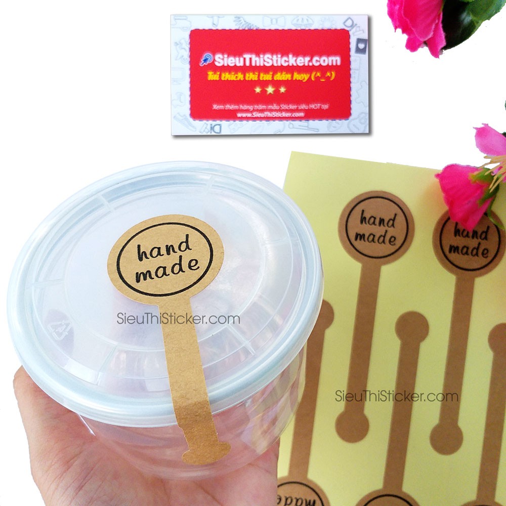Tem niêm phong Handmade giấy Kraft HMNP01 dán chai, hủ, hộp kẹo, bánh mứt, hộp quà sinh nhật, quà valentine.