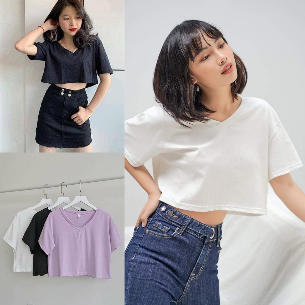 ÁO THUN CROPTOP FORM RỘNG TAY LỠ ULZZANG - ÁO NHÓM CROP NGẮN TAY BASIC 8