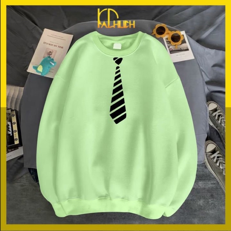 Áo sweater unisex in cà vạt ngộ nghĩnh nhiều màu,vải nỉ bông mềm mịn