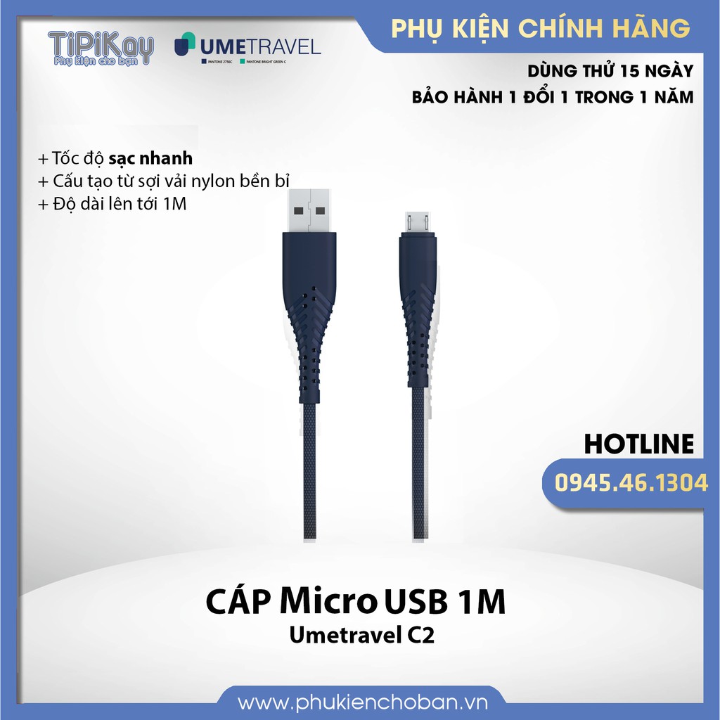 Cáp sạc Micro USB Umetravel C2-MO xanh dương đậm cấu tạo siêu bền