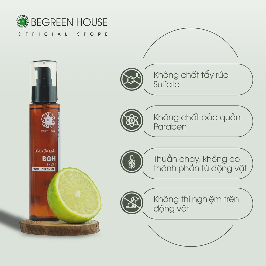 Sữa rửa mặt nam Begreen House 100ml hương chanh sảng khoái, giúp làm sạch bụi bẩn &amp; dầu nhờn, dưỡng ẩm, giảm mụn