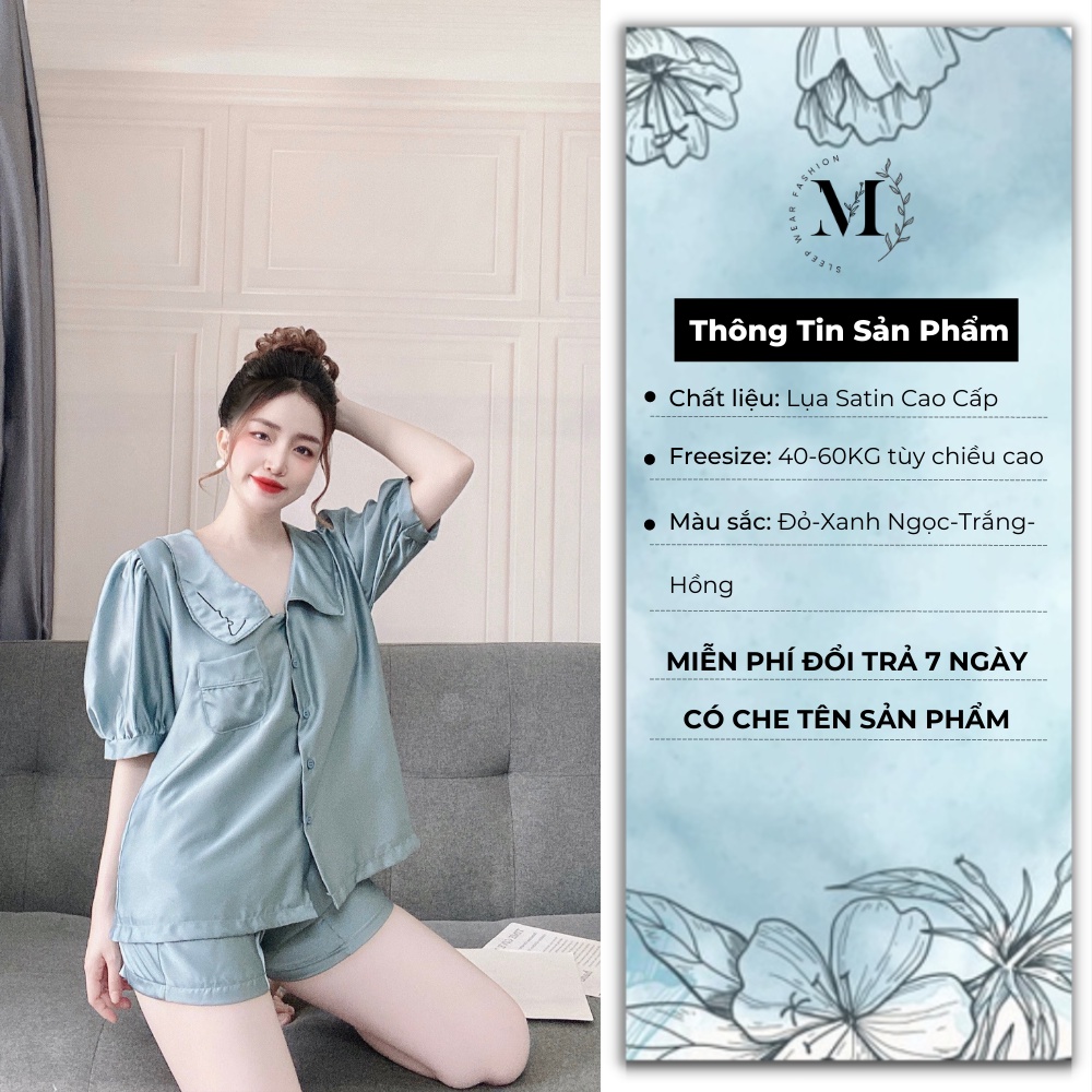 [ Lụa Cao Cấp ] Đồ ngủ tiêu thư dễ thương tay ngắn cổ thêu gợi cảm mặc nhà chất liệu lụa satin mềm mịn 038 | BigBuy360 - bigbuy360.vn