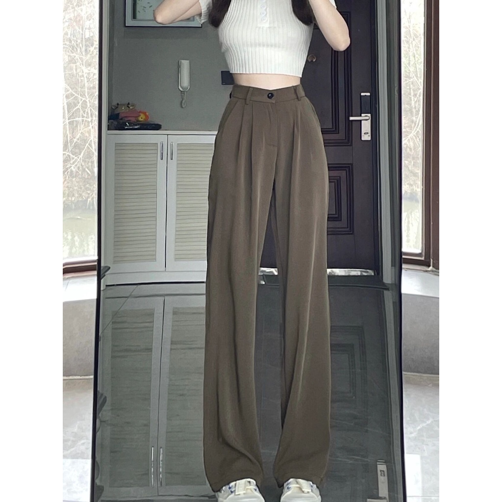 Quần vải tây dáng dài ống rộng lưng cao tôn dáng hợp thời trang dành cho nữ đi học đi  làm phong cách