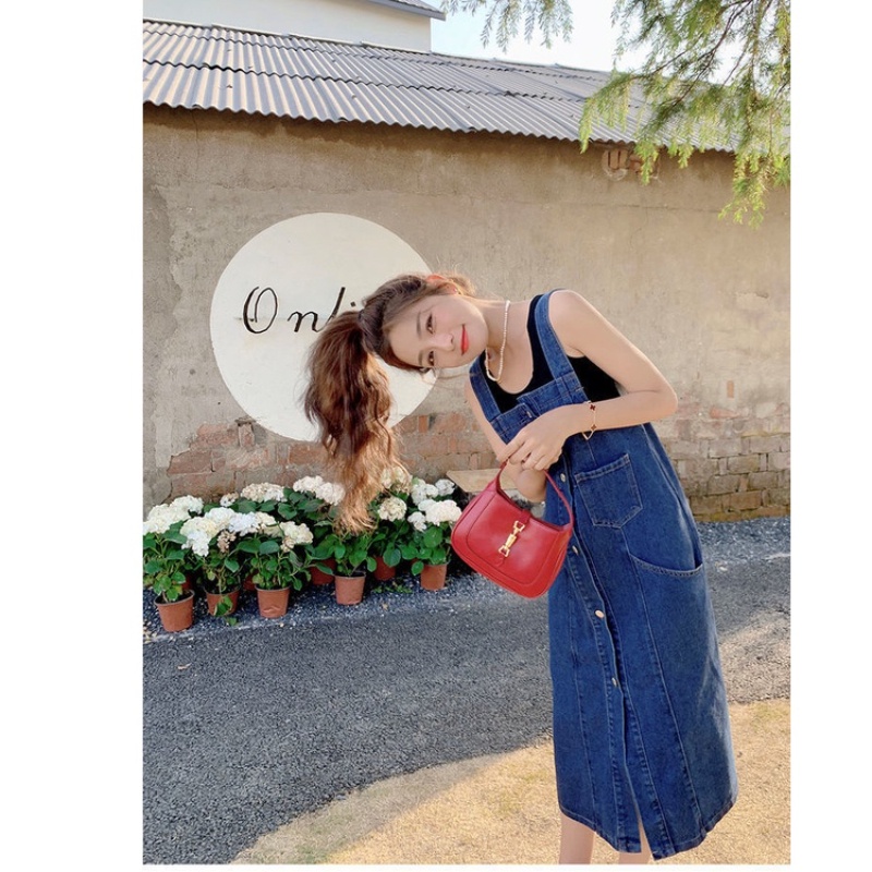 IELGY Đầm Yếm denim Xanh Dương Dáng Rộng Phong Cách Hàn Quốc Thời Trang Mùa Hè Mới Cho Nữ