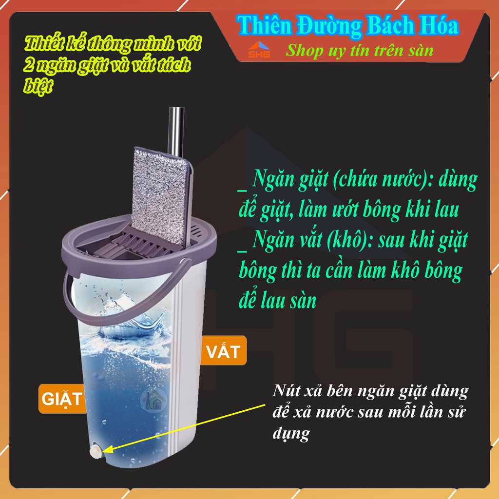 BỘ CÂY LAU NHÀ THÔNG MINH 2 NGĂN TIỆN DÙNG, HÌNH ELIP SANG TRỌNG, 2 MIẾNG LAU