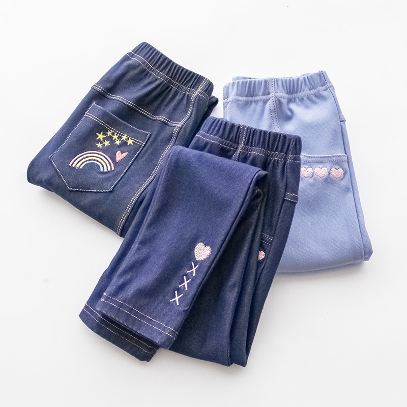 Quần Legging Giả Jeans Phong Cách Phương Tây Thời Trang Mùa Thu Dành Cho Bé Gái 2021