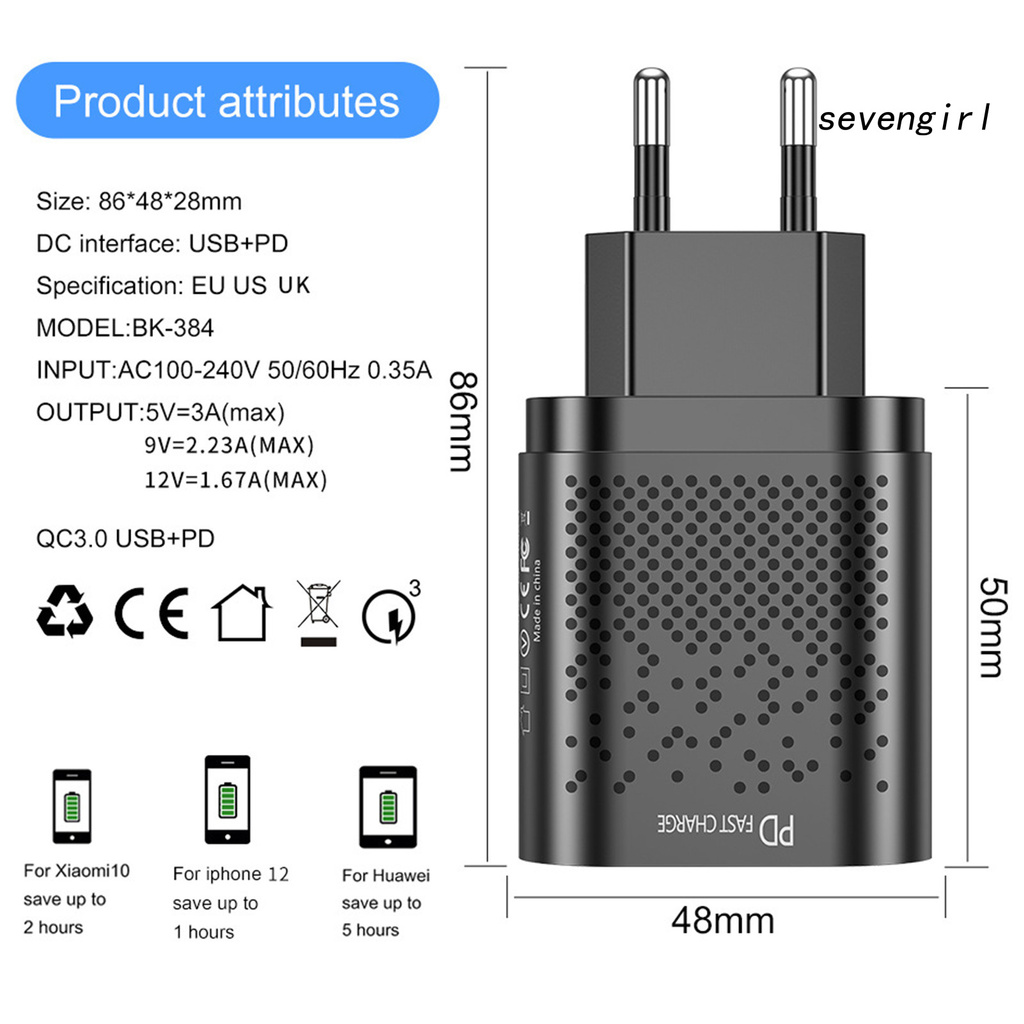 IPHONE ANDROID Cốc Sạc Nhanh Sev-Usb-A Type-C Qc3.0 20w Pd