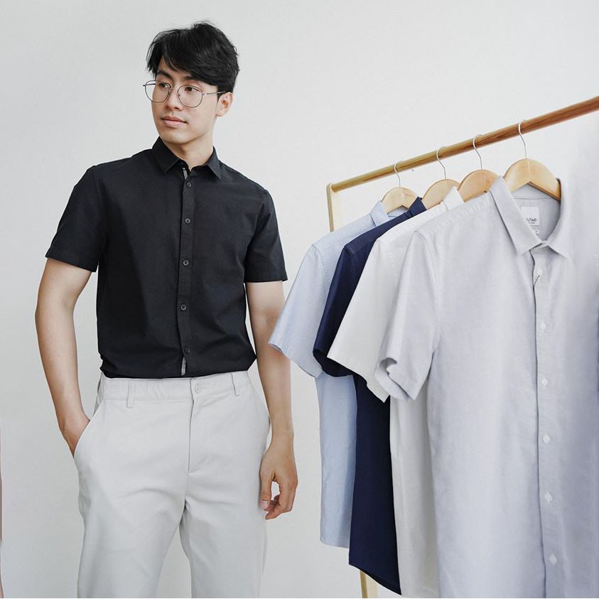 ROUTINE Áo sơ mi nam ngắn tay cổ bẻ Oxford form fitted 5 màu10S20SHS004