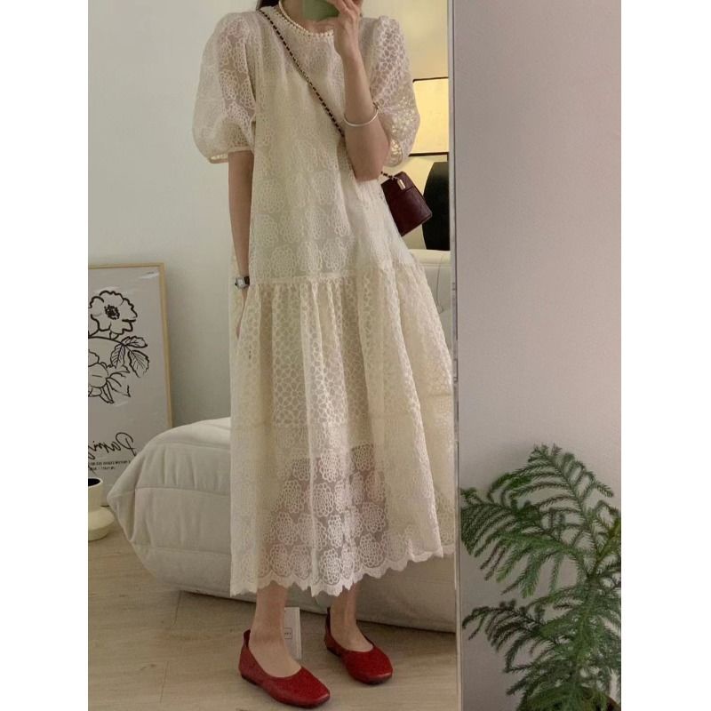 Đầm midi  Công Chúa Phối Ren Tay Phồng Phong Cách Pháp Thời Trang Mùa Hè Hàng Mới 2023 Dành Cho Bạn Nữ