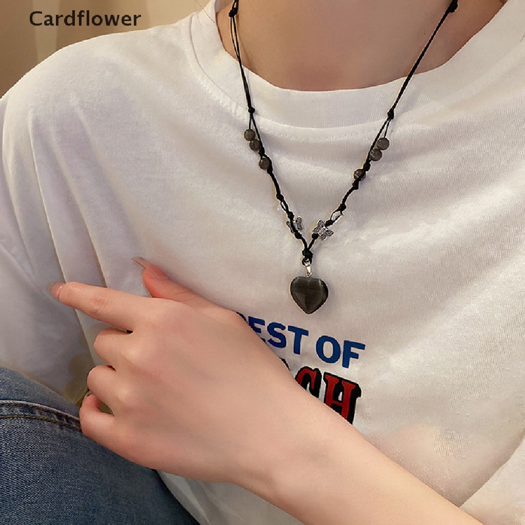 &lt; Cardflower &gt; Vòng cổ Hai Lớp Mặt Đá Tự Nhiên Hình Trái Tim Bướm Phong Cách Ins Đơn Giản Cá Tính Ngọt Ngào Có Thể Điều Chỉnh Dành Cho Nữ