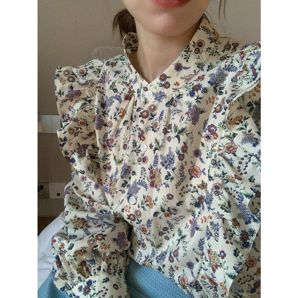 Áo Sơ Mi Hoa Cổ Tròn Dài Tay Dáng Rộng Thời Trang Sành Điệu 61488