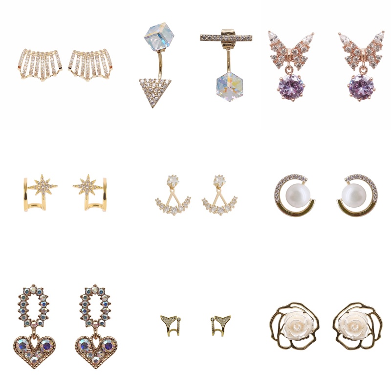 Bông Tai Mạ Bạc 925 Đính Đá Quý Hình Học Đơn Giản Phong Cách Hàn Quốc