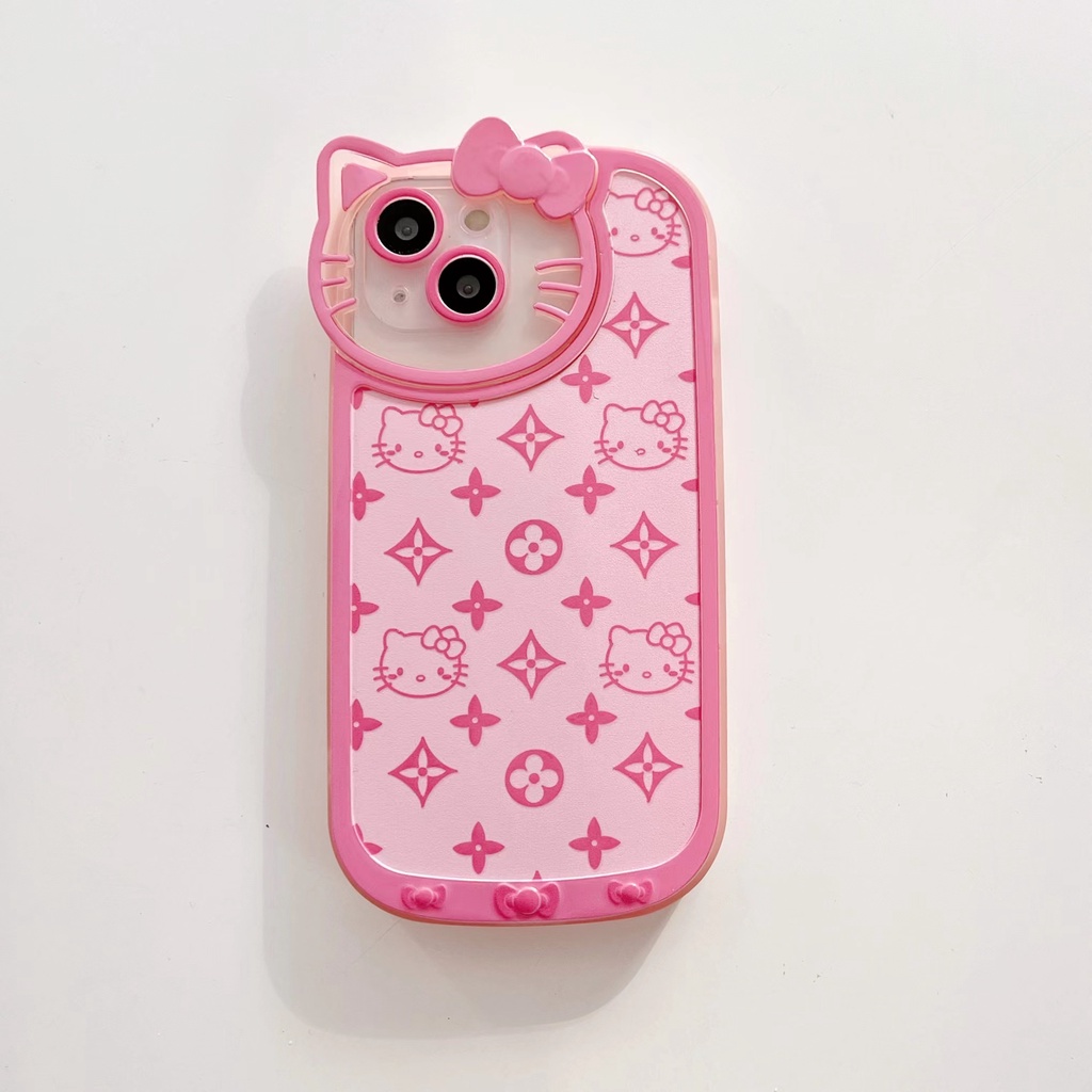 Ốp Điện Thoại Hình Mèo Kitty Màu Hồng Chống Sốc Bảo Vệ Toàn Diện Cho Iphone