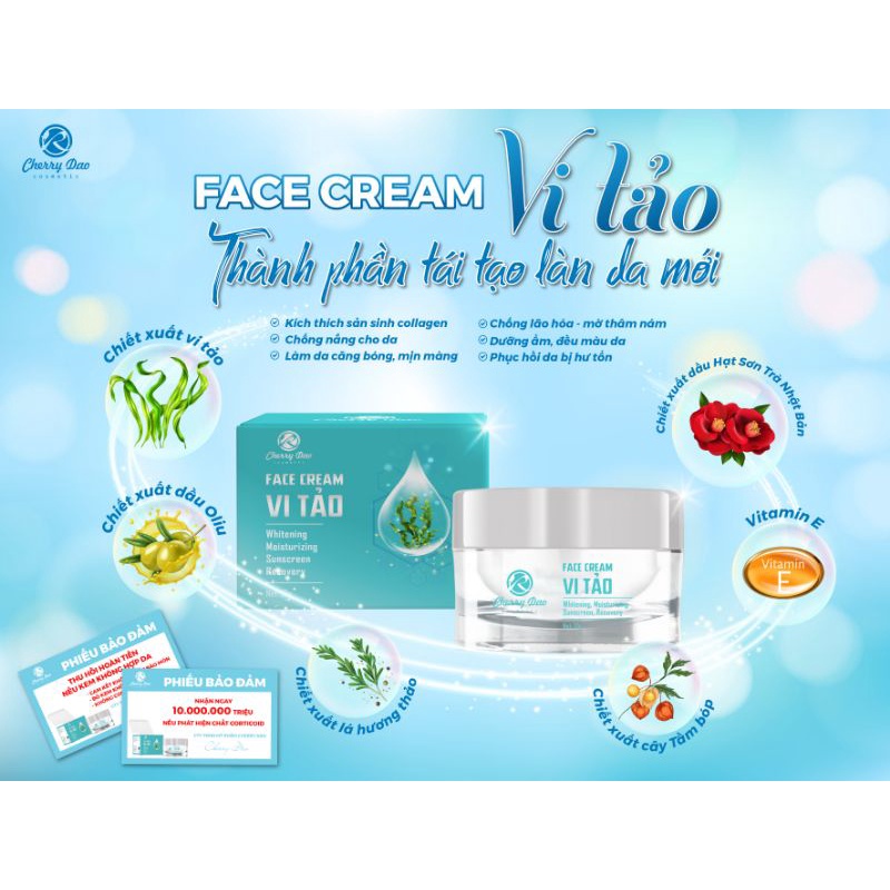 Kem dưỡng trắng da, se khít lỗ chân lông, giảm thâm nám tàn nhang FACE CREAM VI TẢO CRD phiên bản mini