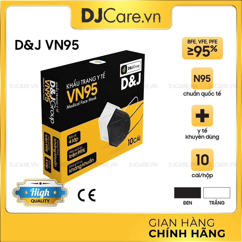 [COMBO 5] khẩu trang N95 VN95 D&amp;J đen/trắng (10 cái/hộp) - HÀNG CAO CẤP FAMAPRO - BẢO VỆ HÔ HẤP - DJ - D&amp;J CARE - Bsafe