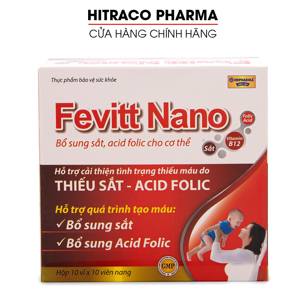 Viên uống bổ máu Fevitt Nano 3 mắt  bổ sung Sắt, Acid Folic cho người thiếu máu - Hộp 100 viên