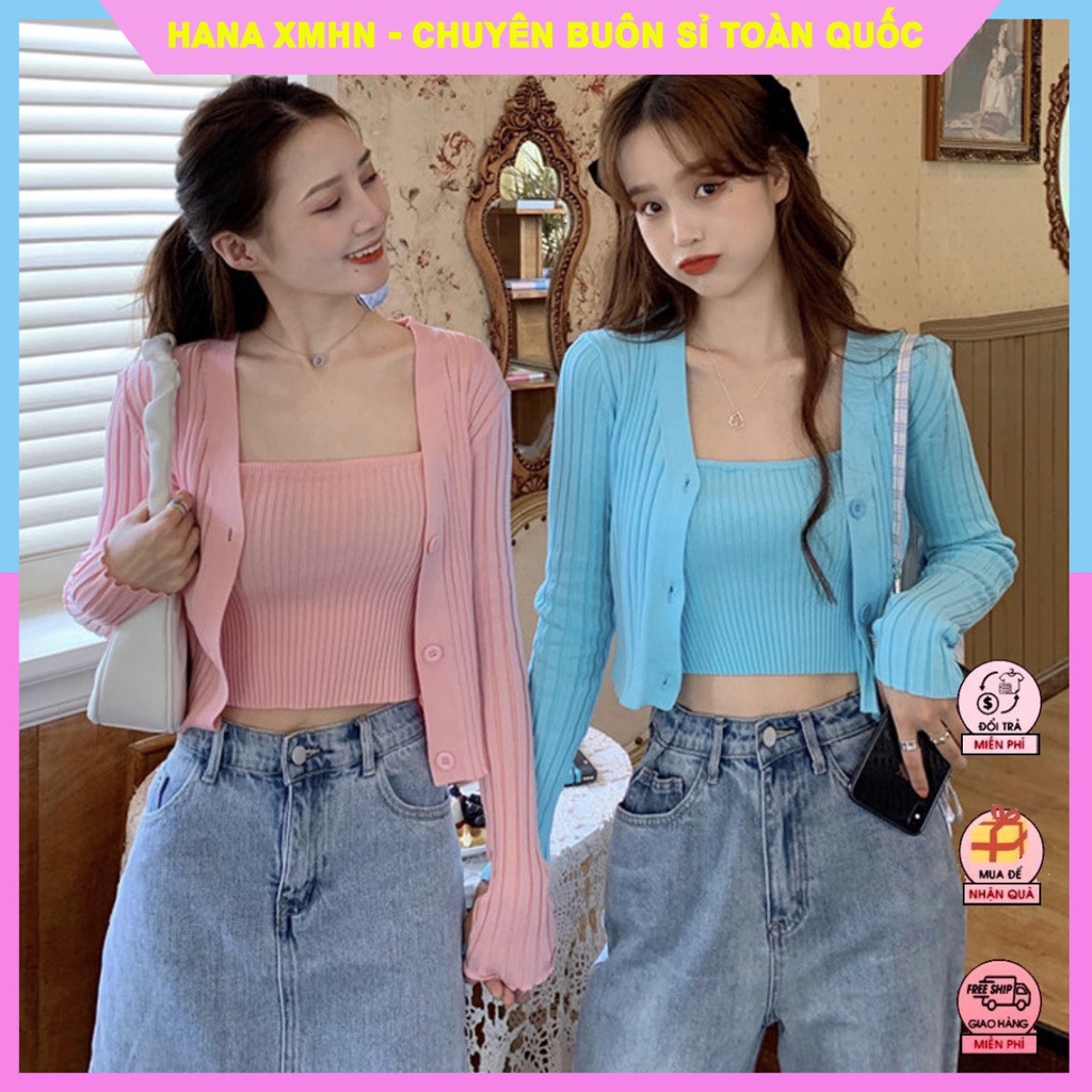 [CARDIGAN] Set Áo Cadigan Nữ, Set Áo Hai Dây Kèm Áo Choàng Chất Dệt Kim