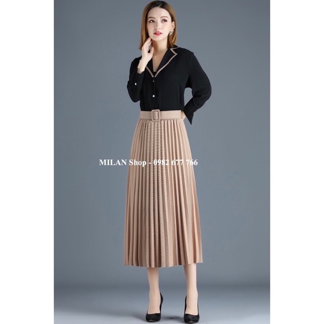 Chân váy xếp ly kèm đai chất mới nhiều màu. | BigBuy360 - bigbuy360.vn