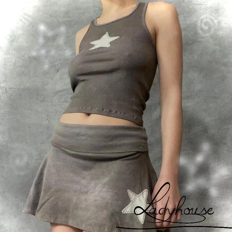 Áo Croptop Không Tay Thêu Hình Ngôi Sao Phong Cách Cổ Điển Thời Trang Mùa Hè Cho Nữ