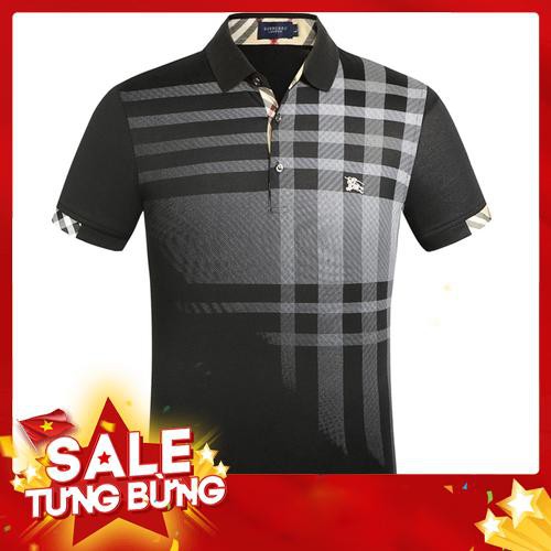 Áo Polo Nam Bur_berry Tay Ngắn Áo Sơ Mi Cotton Sơ Mi Cổ Điển Họa Tiết Kẻ Sọc - Hàng nhập khẩu