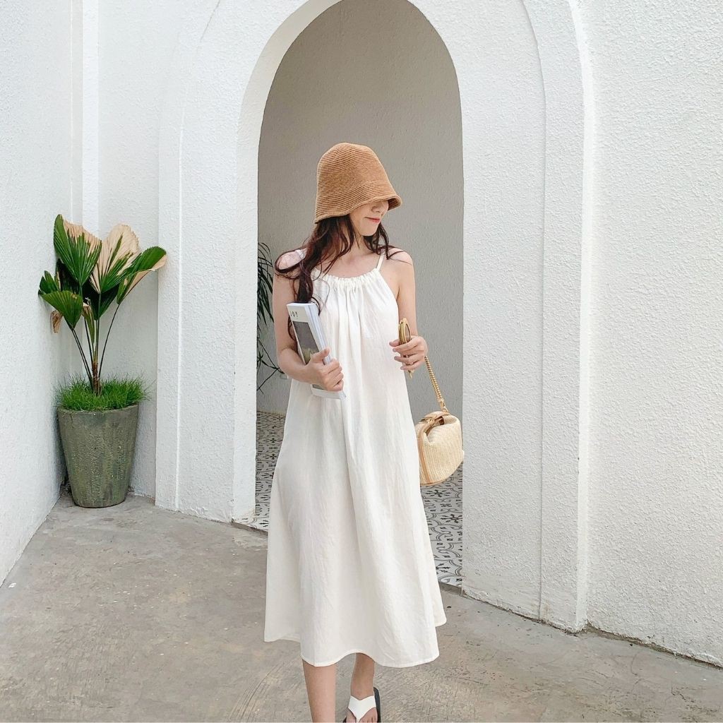 Đầm Linen Trắng Hai Dây My Summer Drawstring Sling Dress | Lana Official | BigBuy360 - bigbuy360.vn