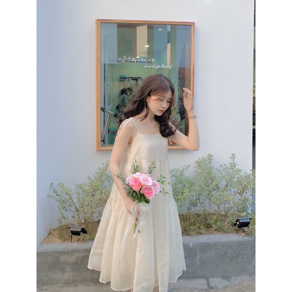 🌿 ĐẦM VOAN 2 DÂY BUỘC NƠ DÁNG DÀI 🌿 VÁY 2 DÂY DỄ THƯƠNG 😚