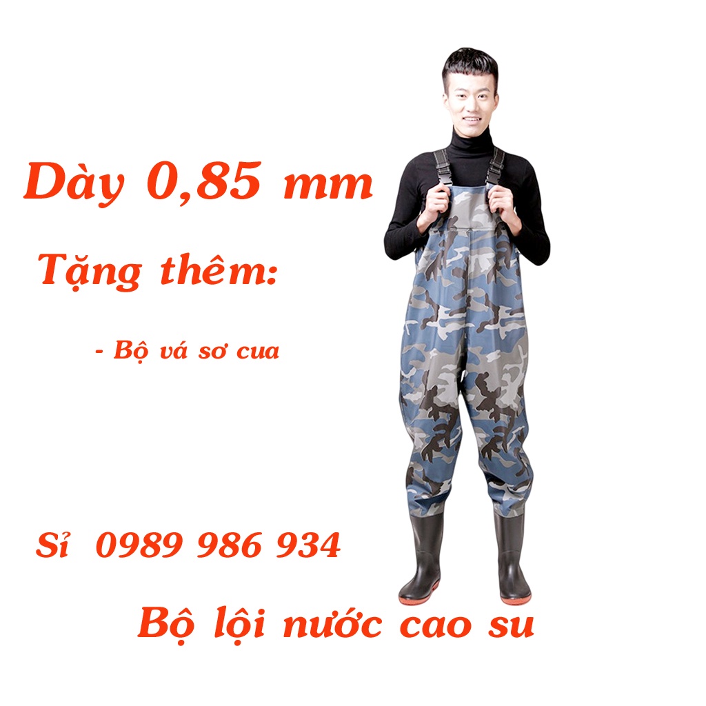 Bộ quần ủng lội nước (áo lội nước - yếm lội nước)  chất liệu cao su chống thấm nước độ dày 0,85mm