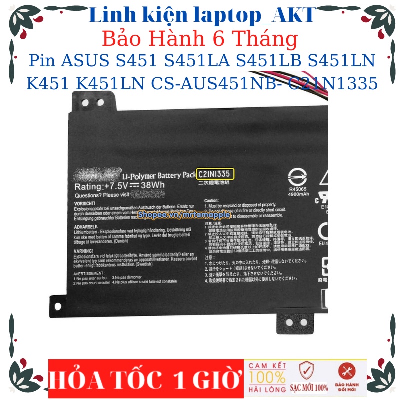 Pin Laptop ASUS VivoBook S451 S451LA S451LB S451LN K451 K451L K451LA K451LB K451LN CS-AUS451NB- B41N1304– ZIN Logo