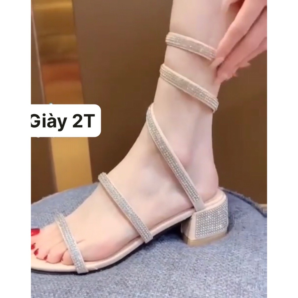 Sandal cao gót dây xoắn đế vuông cao 4cm giày cao gót