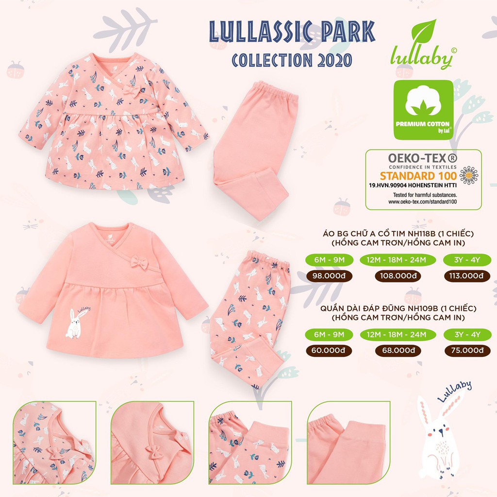 [LULLABY SALE] Bộ dài tay Cotton LULLASSIC bé gái hồng cam