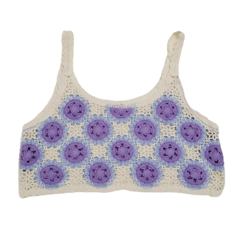 Brroa Áo Croptop Dệt Kim Không Tay Họa Tiết Hoa Tròn Màu Sắc Tương Phản Thời Trang Mùa Hè Cho Nữ