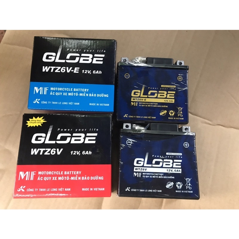 Bình Ắc Quy Khô Xe Máy GLOBE WTZ6V Và WTZ6V-E ( 12V-6AH)