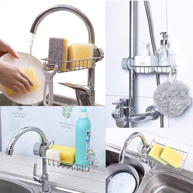 Kệ inox treo giẻ rửa bát gắn vòi nước  - kệ vặn vòi nước để đồ | BigBuy360 - bigbuy360.vn