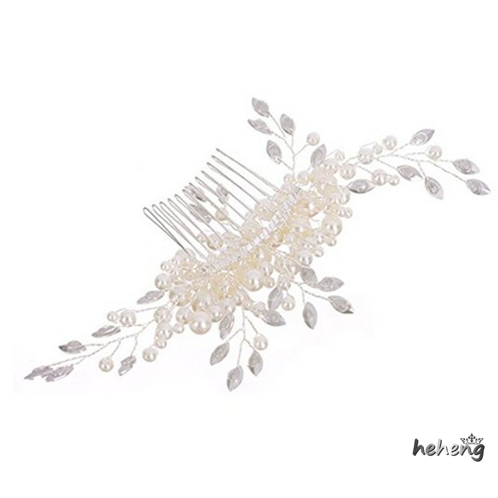 Lược Cài Tóc Hình Vương Miện Đính Ngọc Trai Giả Cho Cô Dâu