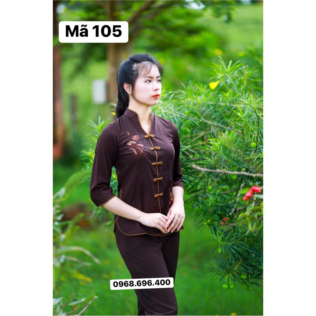 GIÁ RẺ BẤT NGỜ Đồ lam đi chùa Quần áo phật tử Bộ bà lai cổ tàu thêu sen