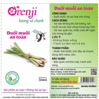 Xịt đuổi côn trùng an toàn tinh dầu sả chanh