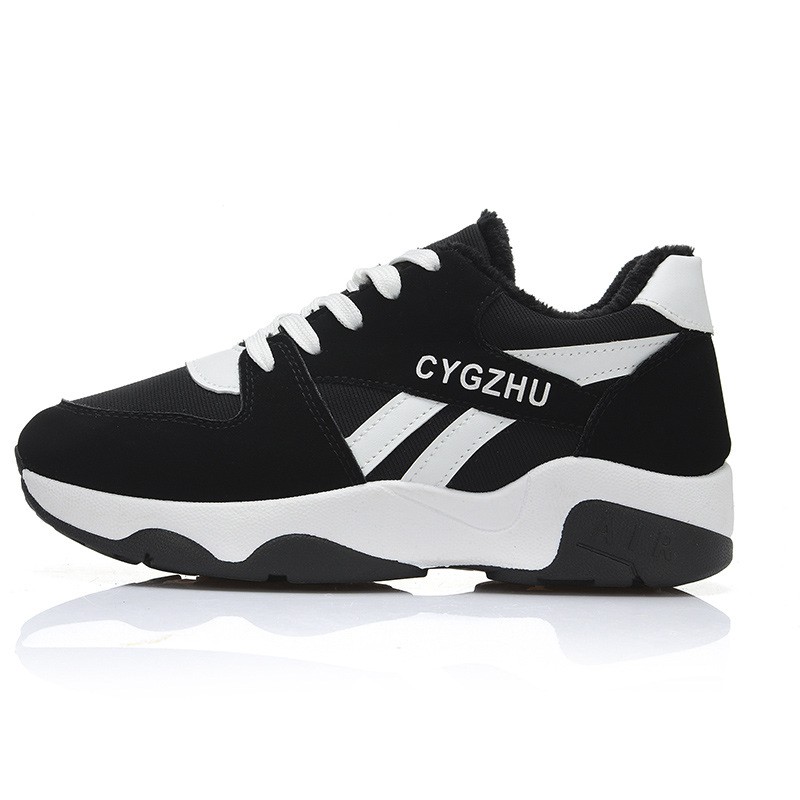 Giày Sneaker Nữ , Giày Buộc Dây Mix Màu Trắng Đen MEGO2581