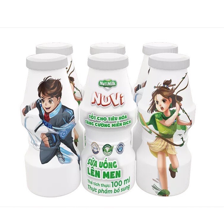 Lốc 6 hộp NuVi Sữa Chua Uống Lên Men Chai 100ml- Tốt Cho Hệ Tiêu Hóa