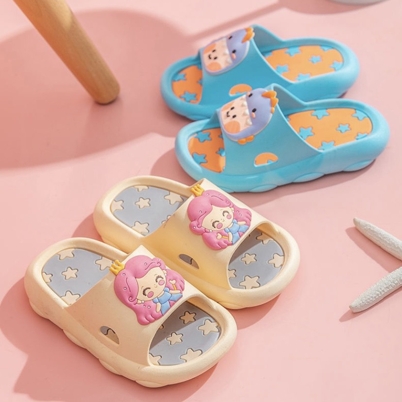 Dép quai ngang cho bé họa tiết công chúa và khủng long cute phô mai que - TT417