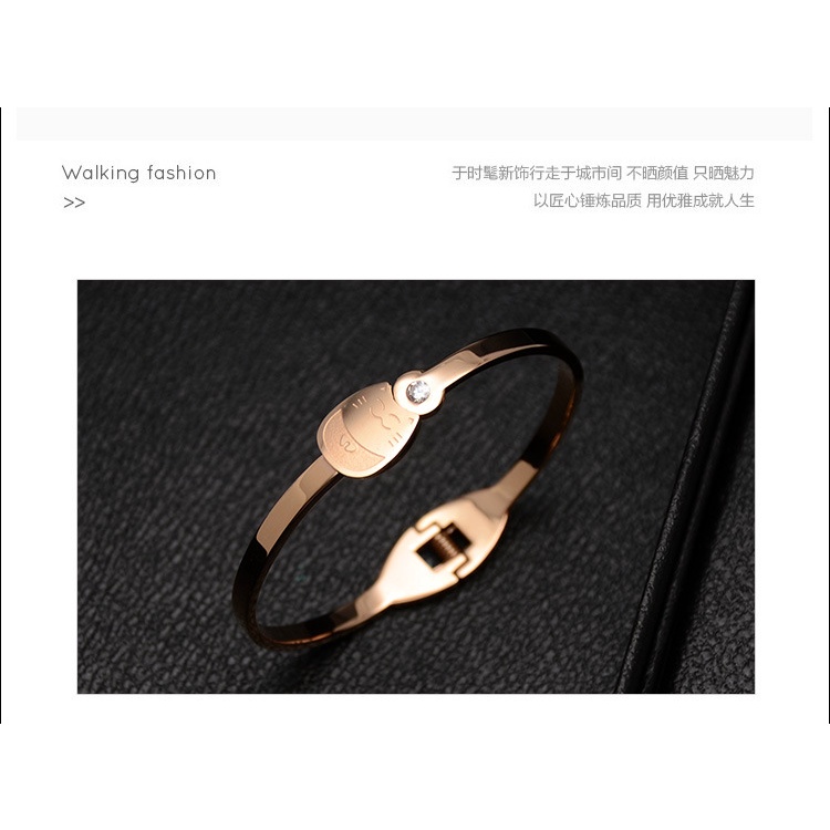 Vòng tay titan mèo may mắn (vàng/vàng hồng) TT523 - KHÔNG BAY MÀU - BẢO HÀNH 12 THÁNG