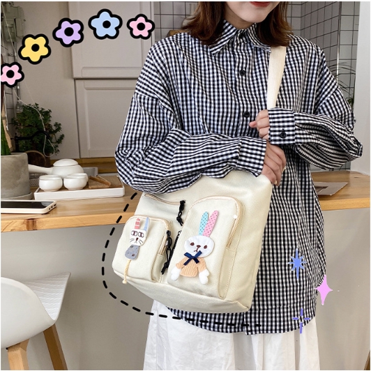 Túi tote vải bố đựng đồ canvas đeo chéo có khóa giá rẻ TX004